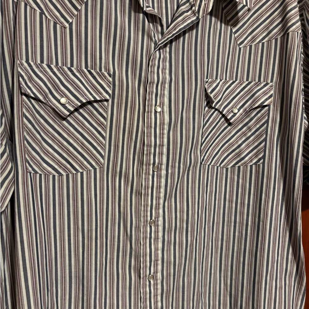 ELY CATTLEMAN Blue and Maroon Men’s Striped Button Down Shirt Tall Man Size XXLT - Picture 3 of 5